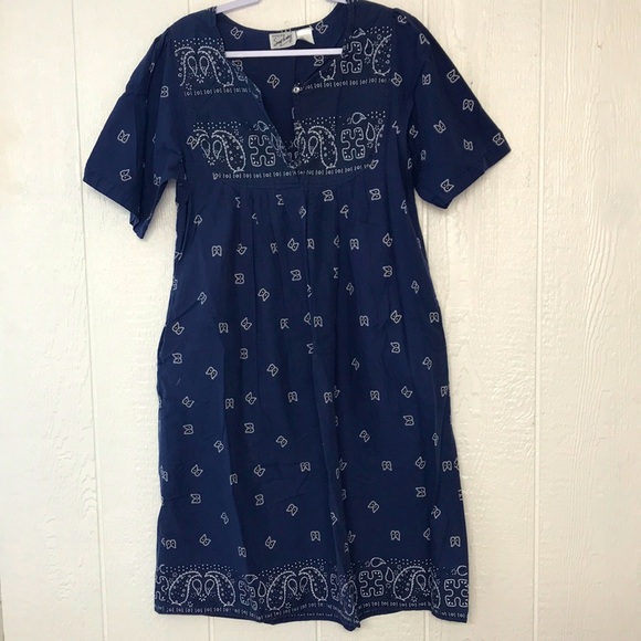 Vintage Styled by Saybury Navy Blue Paisley Mumu Dress Cotton Size Medium - Picture 3 of 11
